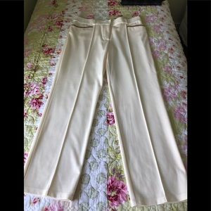 Winter white pants w brown leather trim